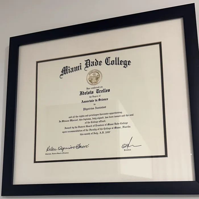 Idelsis Trelles&rsquo;s Physician Assistant diploma from Miami Dade College, July 2007